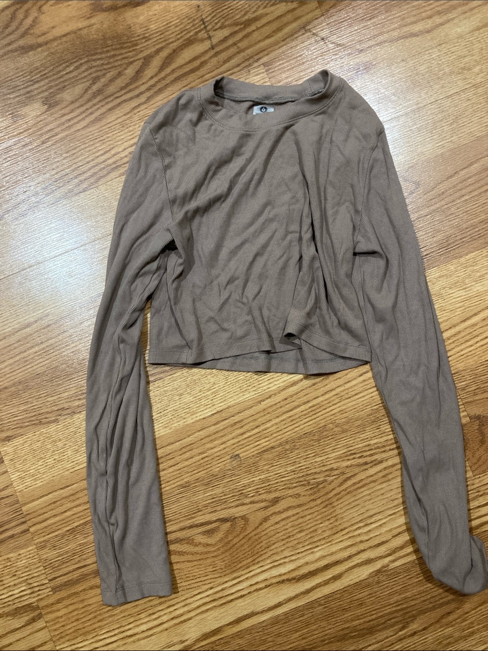Mono B Taupe Long Sleeve Ribbed Crop Top